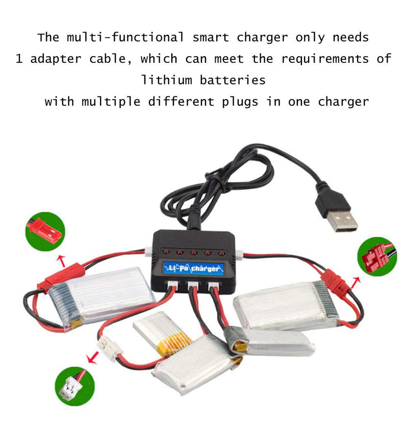 Amazingbuy 3.7V USB Smart Charger 5 in 1 Battery Charger for Hubsan X4 H107 H107L H107C H107D, Syma X5 X5C X5C-1,UDIRC U818A,VTECH V686G,5 Port Charger with Overcharge Protection