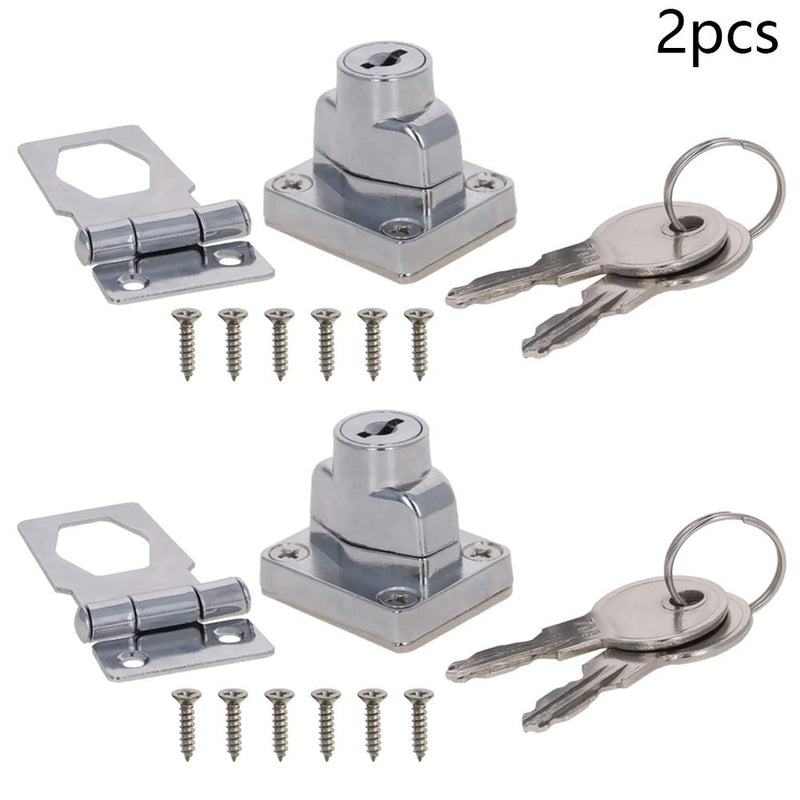 MroMax Keyed Hasp Lock 3.07 x 1.38inch Twist Knob Keyed Locking Hasp Latch Lock for Doors Cabinets Zinc Alloy Silver Tone 2Pcs