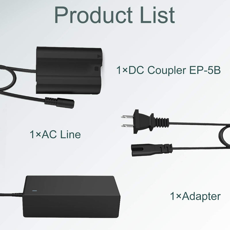 Twinsun EP-5B DC Coupler EH-5 AC Adapter Power Supply kit Replacement EN-EL15 EN-EL15A Battery for Nikon 1 V1 D800 D810 D750 D7500 D7200 D7100 D7000 D610 D600 D500 Cameras