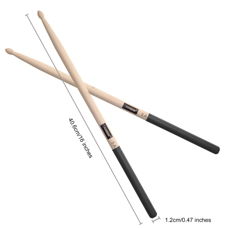 KASEMI Drum Sticks Non-Slip, 5A Wood Tip Drumstick (2 Pair) - Black