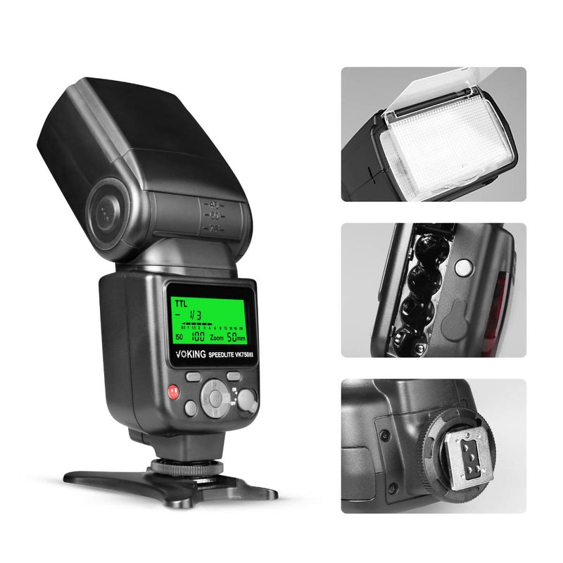 VOKING VK750III Remote TTL Camera Flash Speedlite with LCD Display Compatible with Nikon D3400 D3300 D3200 D5600 D850 D750 D7200 D5300 D5500 D500 D7100 D3100 and Other DSLR Cameras