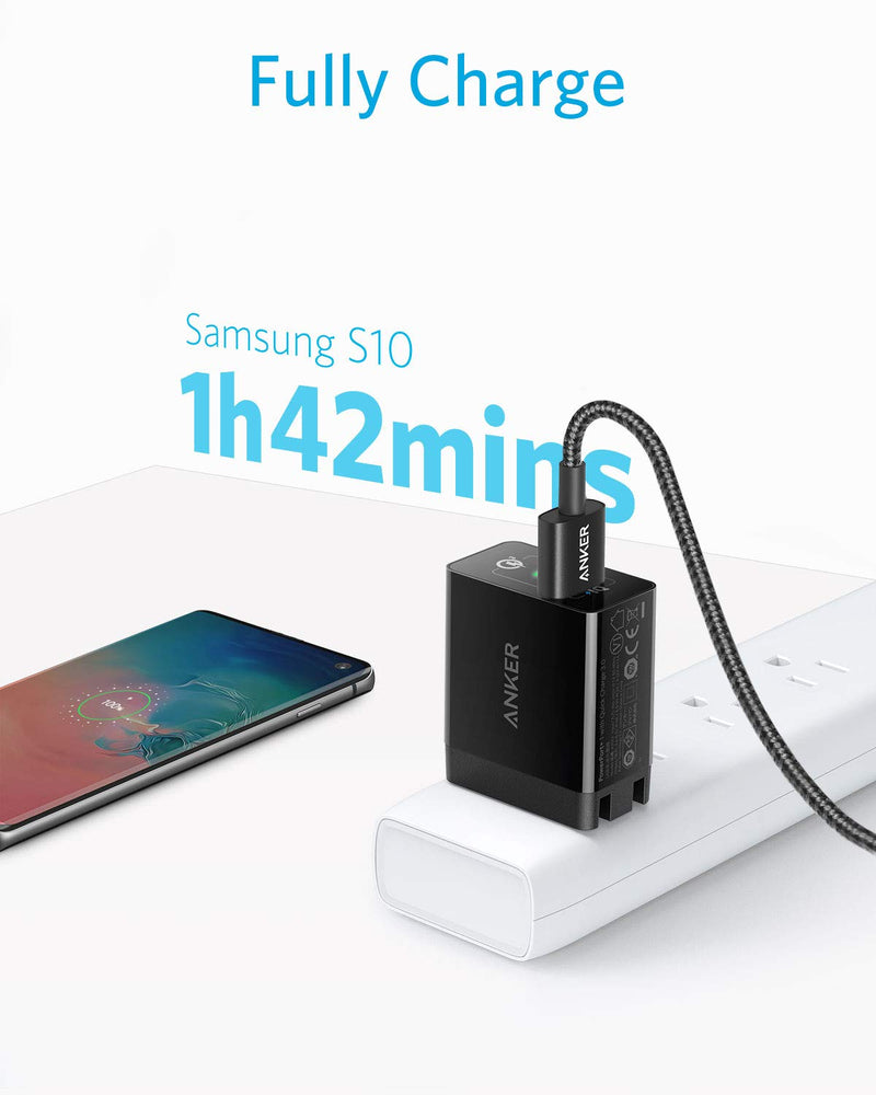 Quick Charge 3.0, Anker 18W USB Wall Charger (Quick Charge 2.0 Compatible) Powerport+ 1 for Anker Wireless Charger, Galaxy S10e/S10/S9, Note 9/8, LG G7, iPhone and More (USB-A to USB-C Cable Included)