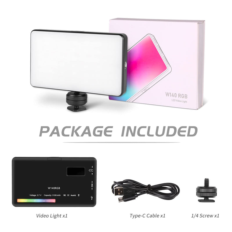 W140 RGB LED Video Light, Pocket LED On-Camera Video Lights 360° Full Color, 20 Light Effects, CRI≥95, 2500-9000K 3100mAh Rechargeable LED Panels for Photography