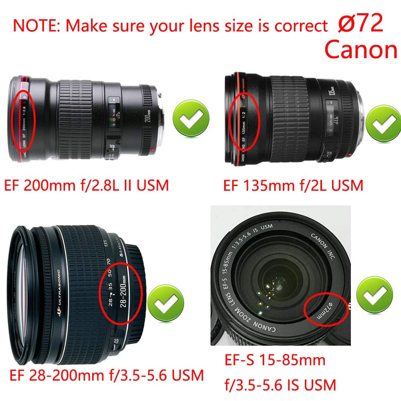 WH1916 72mm Lens Cover + Cap Keeper Compatible for Canon RF 24-240mm kit EOS RP, EF 50mm f/1.2L USM, EF 85mm f/1.2L II USM kit 5D Mark IV Camera (3 caps +3 Keeper)