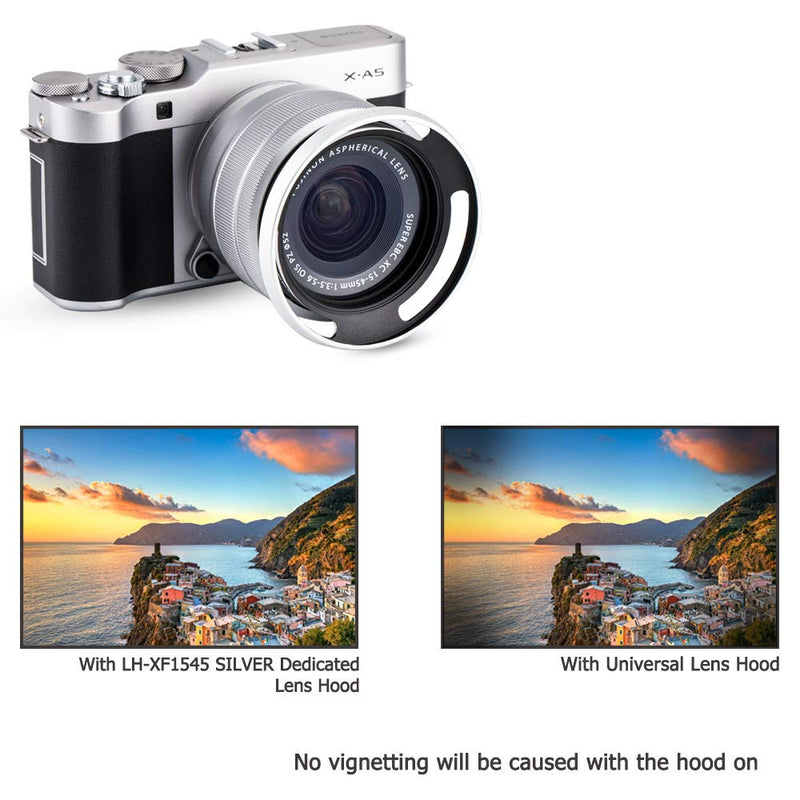 52mm Screw In Lens Hood Shade Cover for Fujifilm Fuji Fujinon XC 15-45mm F3.5-5.6 OIS PZ Lens on Camera X-T30 X-T20 X-T10 X-T200 X-T100 X-A7 X-A5 X-A10 X-E3 X-E2S XE2 X-S10 X-T4 X-T3 X-T2 Xpro3 Silver