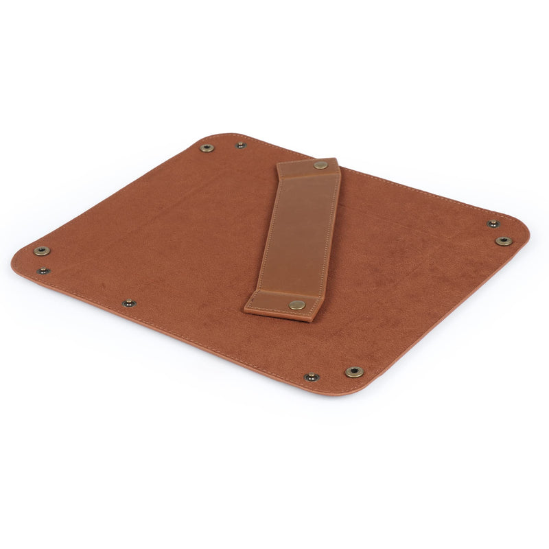 Londo Leather Tray Organizer - Practical Storage Box for Wallets, Watches, Keys, Coins, Cell Phones and Office Equipment Light Brown