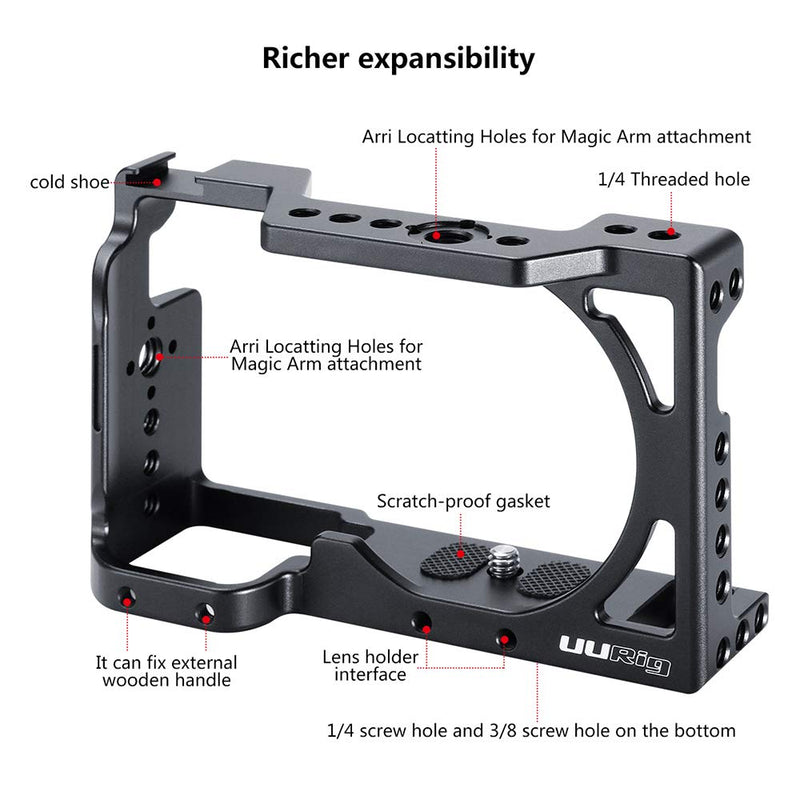 UURig C-A6400 Camera Cage for Sony A6400/A6100/A6300 Vlogging Case Handheld Bracket Cold Shoe Microphone/LED Light Mount Video Rig Protective Shell 1/4" Screw for Tripod Handle Grip Extension