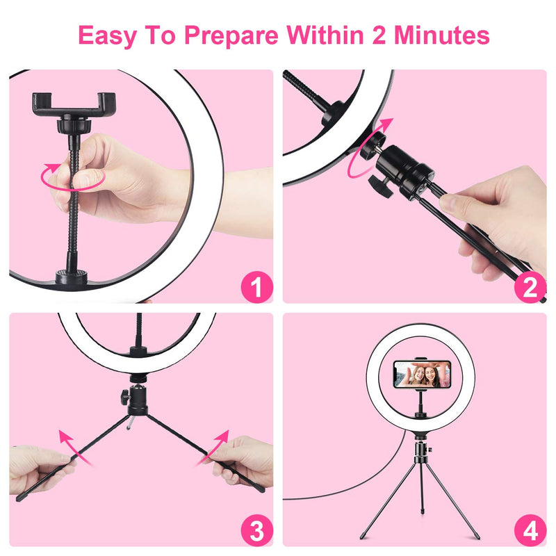 10" LED Selfie Ring Light Kit with 360° Rotating Phone Holder, 3 Color Modes, 10 Adjustable Dimmable Brightness, 18" Tripod Stand for YouTube/Live Stream/Video Shooting/Makeup/Photography 10inch