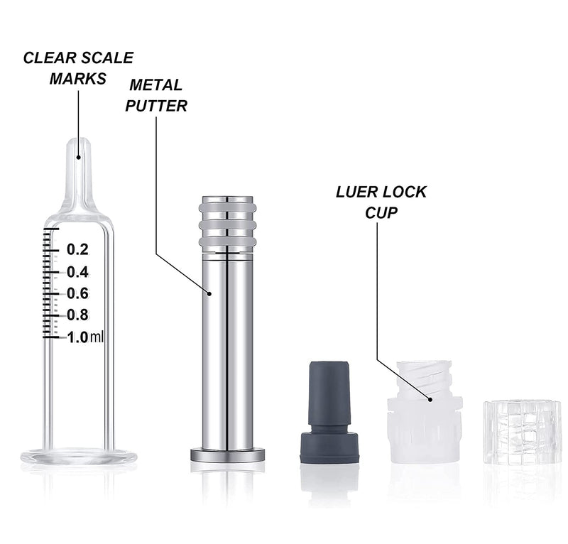 1ml Reusable Glass Syringe-Luer lock metal Plunger & 14 Gauge-1/2" blunt tips needles metal liquid syringe with plastic tubes 5 Pack