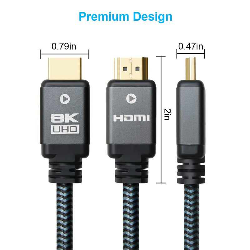 Yauhody 8K HDMI 2.1 Cable 6ft, 48Gbps Ultra High Speed Heavy Duty Nylon Braided HDMI 2.1 Cord, Real 8K@60Hz, 10K, 4K@144Hz, 4K@120Hz, eARC, HDCP 2.2 & 2.3, Dynamic HDR, 3D for Monitor, TV (6 Feet) 8K-6ft