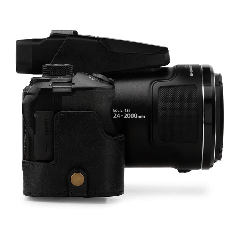 MegaGear Ever Ready Leather Camera Case Compatible with Nikon Coolpix P950 Black