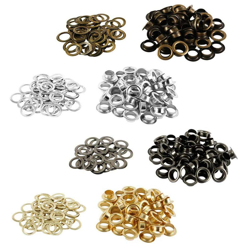 Mesee 400 Sets Eyelets and Grommets, 5mm Inside Diameter Grommet Kit for Leather Fabric Canvas Belt Craft DIY Projects, 4 Colors Silver, Bronze, Black and Gold