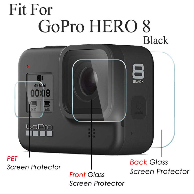 Suoman 6Pcs for GoPro Hero 8 Black Screen Protector, 4Pcs 9H Hardness Tempered Glass Screen Protectors + 2Pcs HD Display Protective Films Lens Protector for GoPro Hero 8 Black Accessories