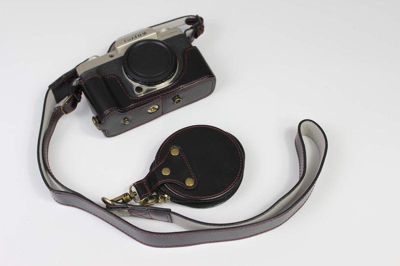X-T200 Case, BolinUS Handmade PU Leather Fullbody Camera Case Bag Cover for Fujifilm Fuji X-T200 XT200 with 15-45mm Lens Bottom Opening Version + Neck Strap + Mini Storage Bag (Black) Black