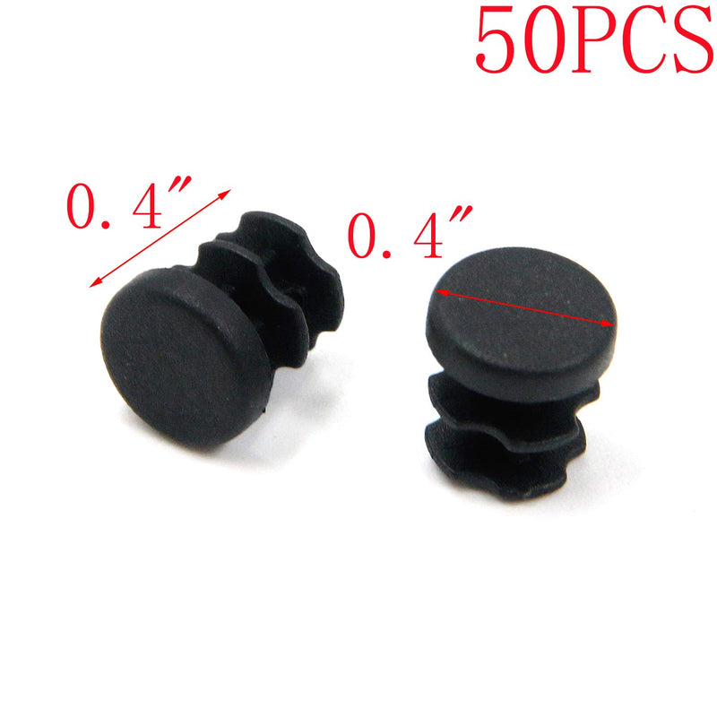 MTMTOOL 0.4" OD Round Plastic Plug Pipe Tubing End Cap Chair Glide Insert Plugs Pack of 50