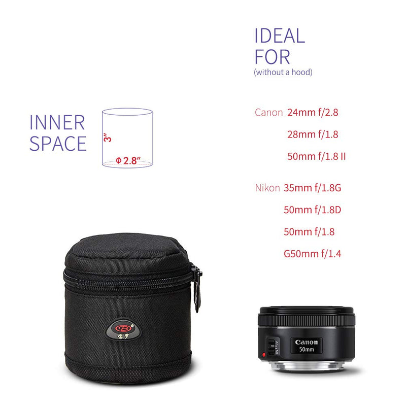 Camera Lens Case DSLR Camera Lens Bag Fits for Canon EF 28mm f1.8 EF 24mm f 2.8EF 50mm F 1.8Ⅱ Nikon 35mm f1.8G 50mm f 1.8D 50mm f1.8 G50mm f 1.4 and Other Camera Lens BL-002