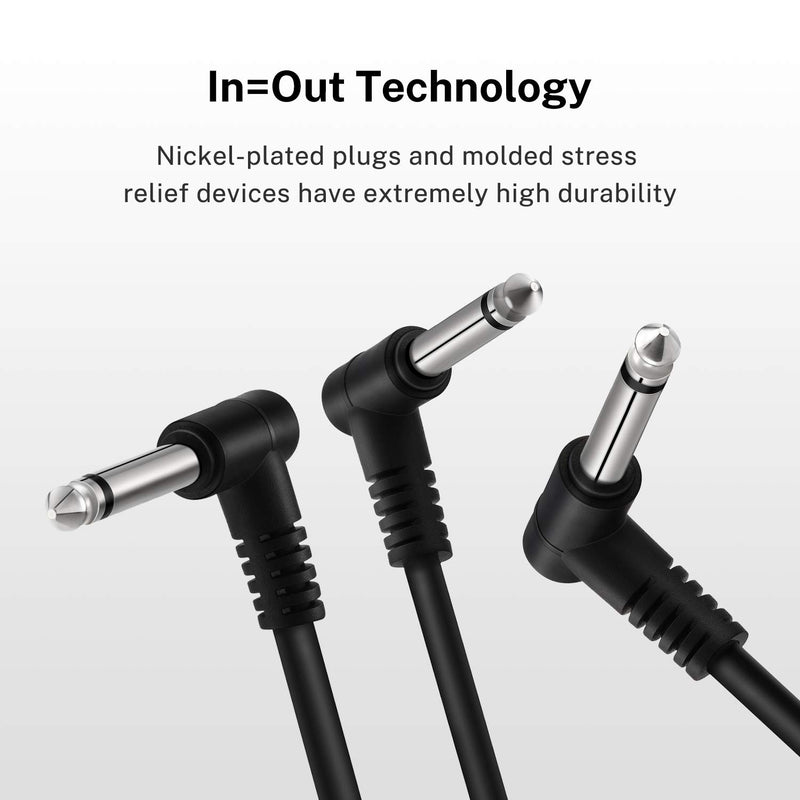 [AUSTRALIA] - Donner 6 Inch Guitar Patch Cable Black, Guitar Effect Pedal Cables, Noiseless TS Mono Cords for Guitar/Bass Effect Pedals (6 Pack) 15CM 6-Pack 