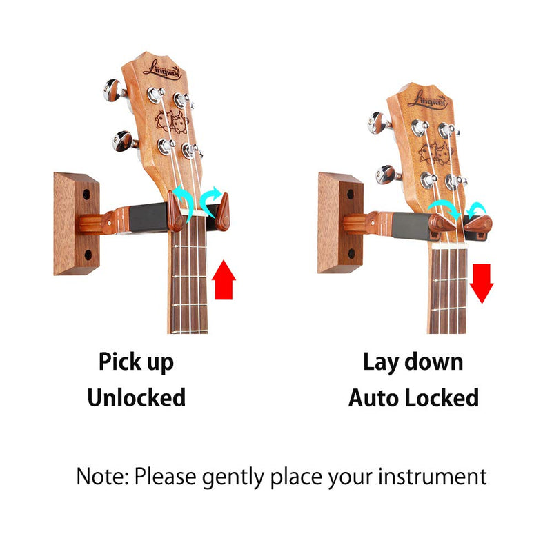 Ukulele Wall Mount, Auto Lock Ukulele Hanger, Hard Wood Base Ukulele Holder, For Ukulele/Violin/Banjo/Mandolin Wall Mount Hook Stand