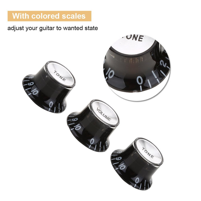 3Pcs Electric Guitar Top Hat Knobs Black Traditional Replacement Volume and Tone Knob - 1 Volume and 2 Tone Knobs for Electric Guitar