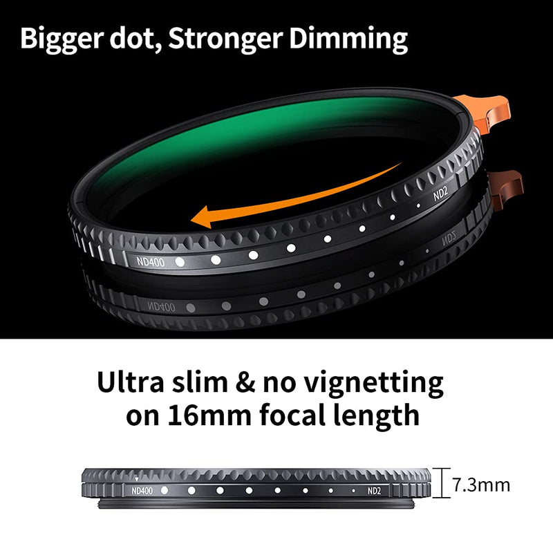 K&F Concept 49mm Variable ND Filter ND2-ND400 (1-9 Stops) with Putter HD 28 Multi-Layer Coatings Import AGC Glass Adjustable Neutral Density Filter for Camera Lens