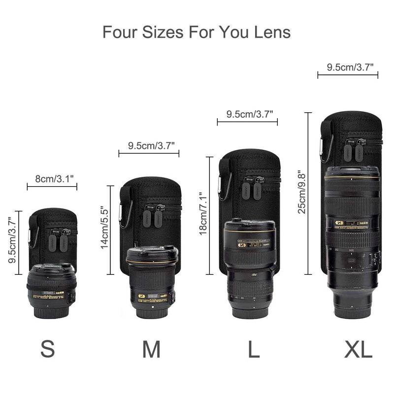 ARVOK Lens Pouch Set, Water Resistant Protective Lens Cases for DSLR Camera Lens, 4 Size Thick Camera Lens Bag for Nikon, Tamron, Sigma, Pentax, Sony, Olympus, Panasonic Black