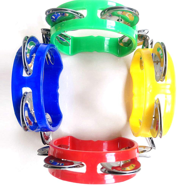 MOTZU 4 Pack Plastic Musical Percussion Tambourines, Dual Alloy Recording Combo Tambourine, Cutaway Half Blossom with 4 Bells Comfortable Teaching Toys for Kids, Adults, Multicolour