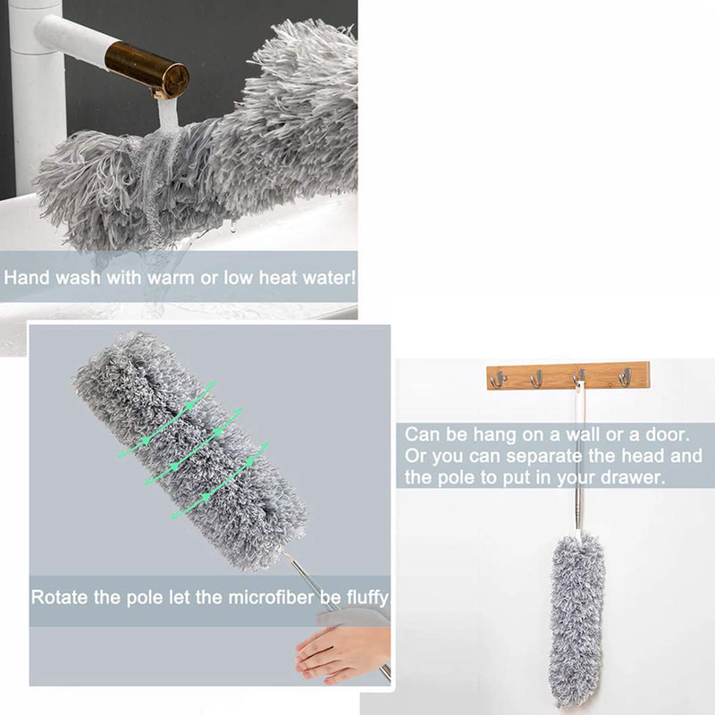HEOATH Microfiber Feather Duster with Extendable Pole, 30-100 inches Extra Long Cobweb Duster for Cleaning, Bendable Head, Non-Scratch, Washable Duster for Ceiling, Fan, Furniture 100 Inch