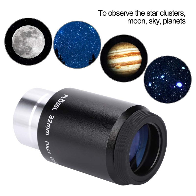 1.25" 32mm Plossl Telescope Eyepiece, 55 Degree Wide Angle Apparent Field 4 Element Lens for Astronomy Telescope