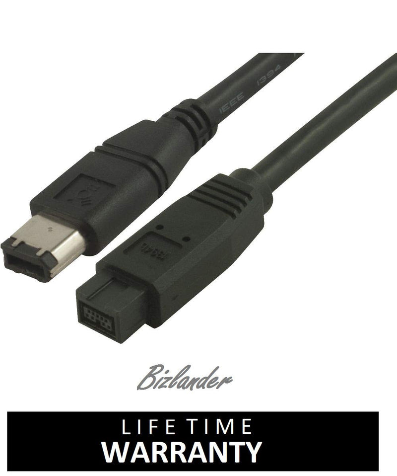 BIZLANDER Premium Firewire Cable 800,IEEE1394B, 6Ft (1.8M) Balck 9 Pin to 6 Pin Male to Male for Printer, PC, Scanner