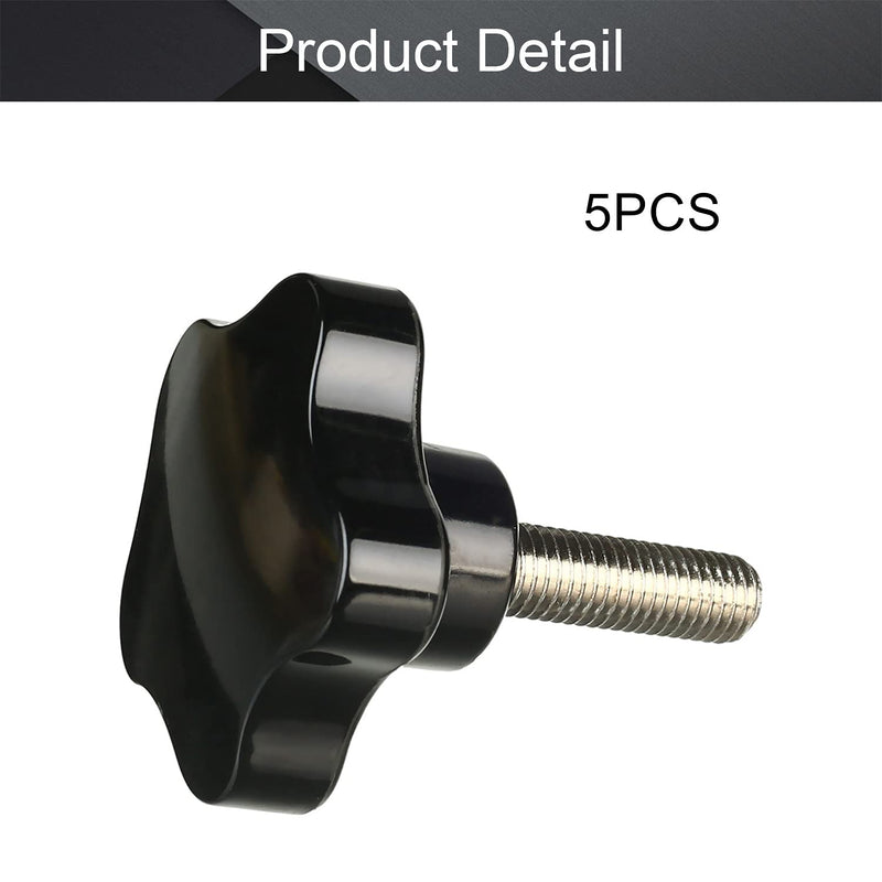 Othmro 5Pcs M12 Black Handle 65mmx40mm Galvanized Star Head Male Screw Type Clamping Knob Star Knobs Five Star Handle Threaded Knobs for Saw Drill Press Lathe Routing Jigs(Without Washer) M12x65x40，5pcs
