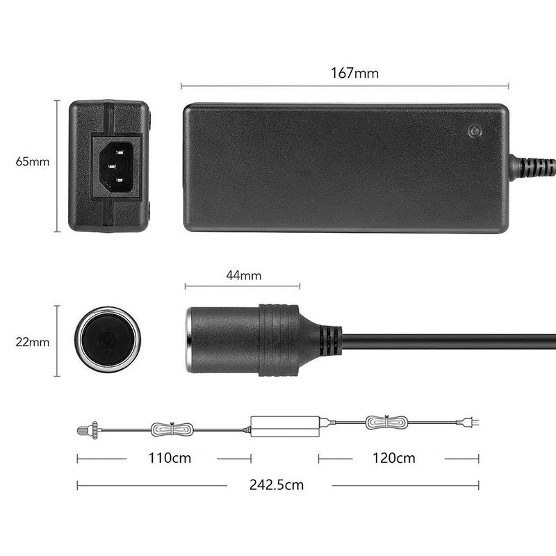 Digit.Tail 120V AC to DC 12V Converter, 10A DC/120W/7.78FT, Car Cigarette Lighter Socket AC/DC Power Supply Adapter Transformer for Inflator, Car Refrigerator, and Other Car Devices 10A 120W