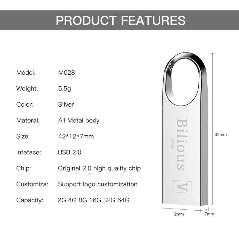 USB Flash Drive, Bilious Portable Keychain Design Thumb Drives Bulk 5 Pack, Metal Style Memory Stick U Disk, Waterproof Jump Pen Drive for Storage and Backup (4GB, 5 Pack) 4GB