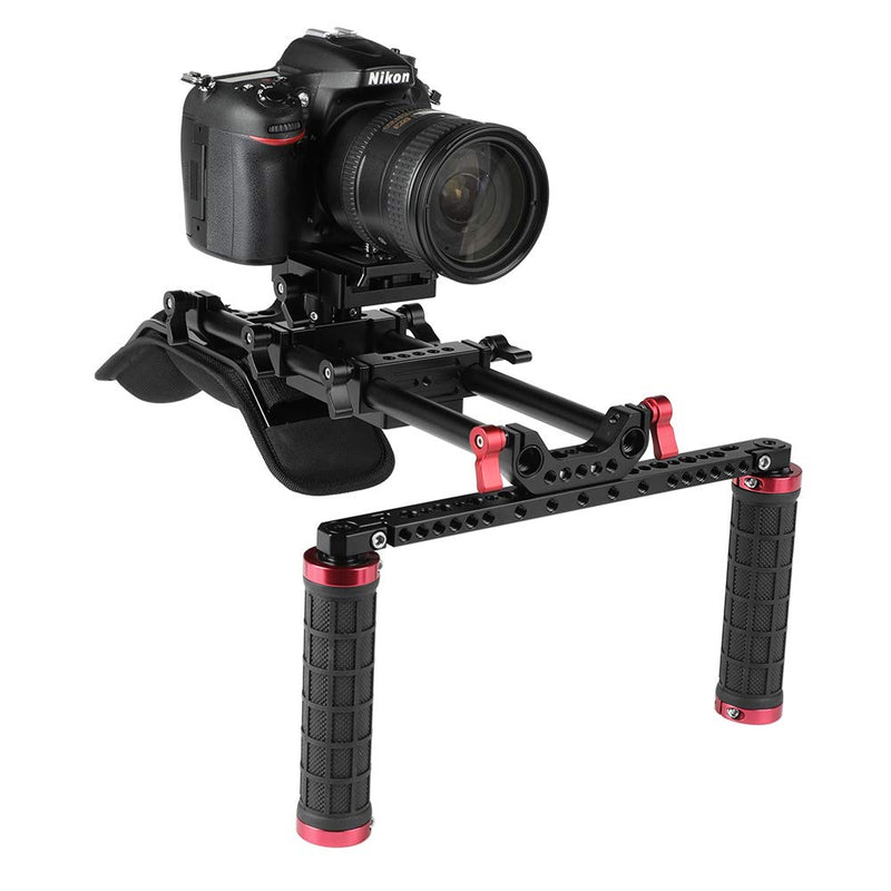 CAMVATE 15mm Rod Clamp Handgrip with for DSLR Camera Shoulder Mount Supporting Rig(Red)