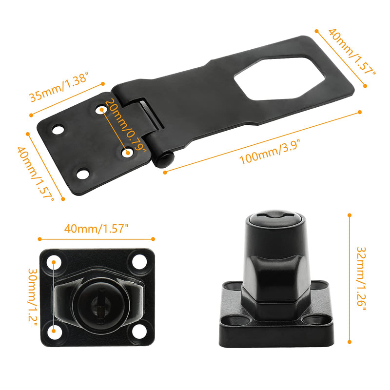 [AUSTRALIA] - Kyuionty 2Pcs Keyed Hasp Locks 4 Inch Twist Knob Keyed Locking Hasp, Metal Safety Hasp Latches Keyed Different for Small Doors, Cabinets (Black) Black 