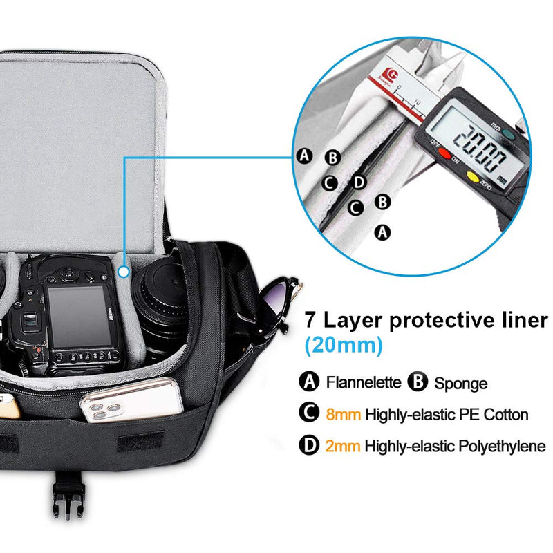 CADeN Camera Bag Case Shoulder Crossbody Bag Compatible for Nikon, Canon, Sony, DSLR SLR Mirrorless Cameras and Lenses (1.0 Black, Mdeium) 1.0 Black