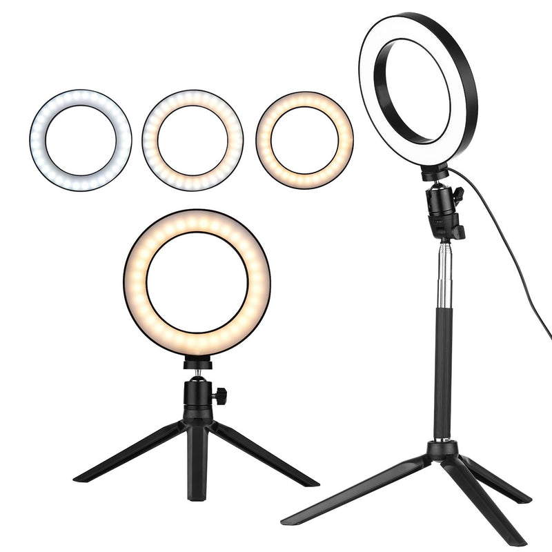Docooler 6 Inch LED Ring Light with Tripod Stand Mini Desktop Tripod Ballhead for Video Recording Live Sream Makeup Portrait YouTube Video Lighting