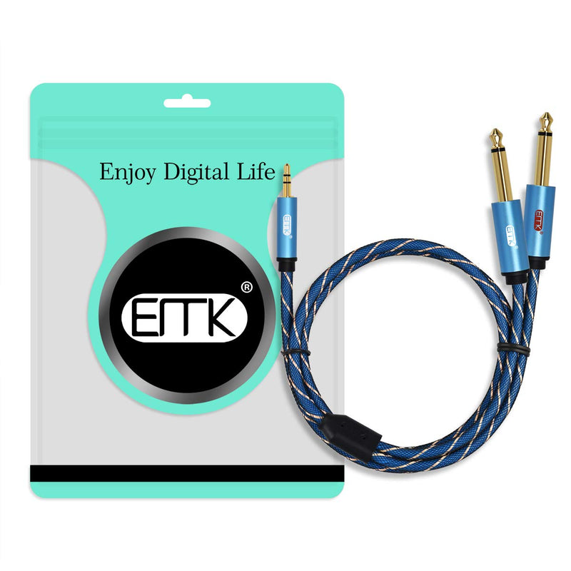 EMK 3.5mm 1/8" TRS to Dual 6.35mm 1/4" TS Mono Stereo Y-Cable Splitter Cord for iPhone, iPod, Computer Sound Cards, Mixer Audio Recorder,CD Players,Multimedia Speakers and Home Stereo Systems-6.6ft/2m 6.6Ft/2Meters