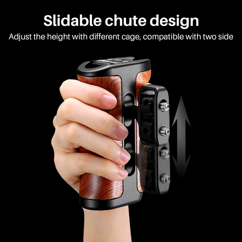 Side Wooden Handle Grip UURIG Universal Camera Cage Handle with Cold Shoe Mount 1/4 Screw for DSLR Smartphone Cage Nikon Canon Sony A7III/A7RIII/A7M3/A6400/A6500/A6600 Camera Cage