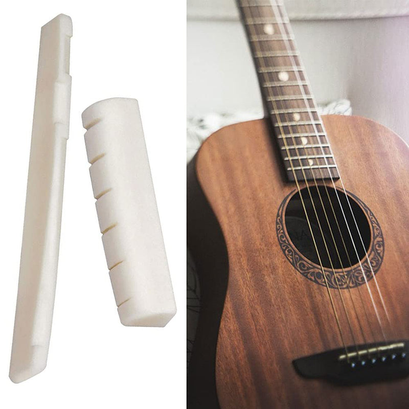 4 Pieces Acoustic Guitar Bridge Saddle Nut Replacement White Guitar Bone Bridge Acoustic Guitar Bone Nut Guitar Bridge Saddle for String Acoustic Guitar and Folk