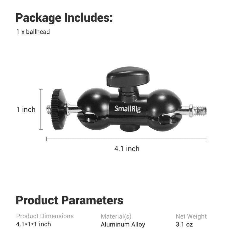 SMALLRIG Cool Ballhead Multi-Function Double Ballhead with Shoe Mount & 1/4" Screw for Monitors Led Light - 1135