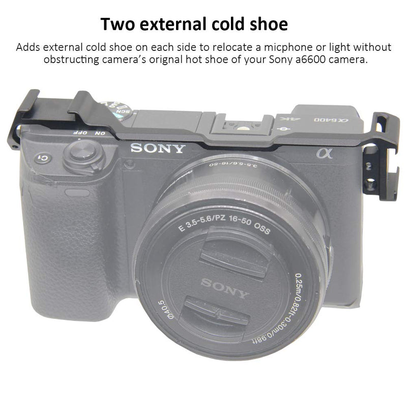 Dual Cold Shoe Adapter Relocation Plate, Easy Hood Microphone Extension Cold Shoe Mount Bracket for Sony Alpha A6400 ILCE-6400 Camera, Vlogging Video Making Shooting Accessory
