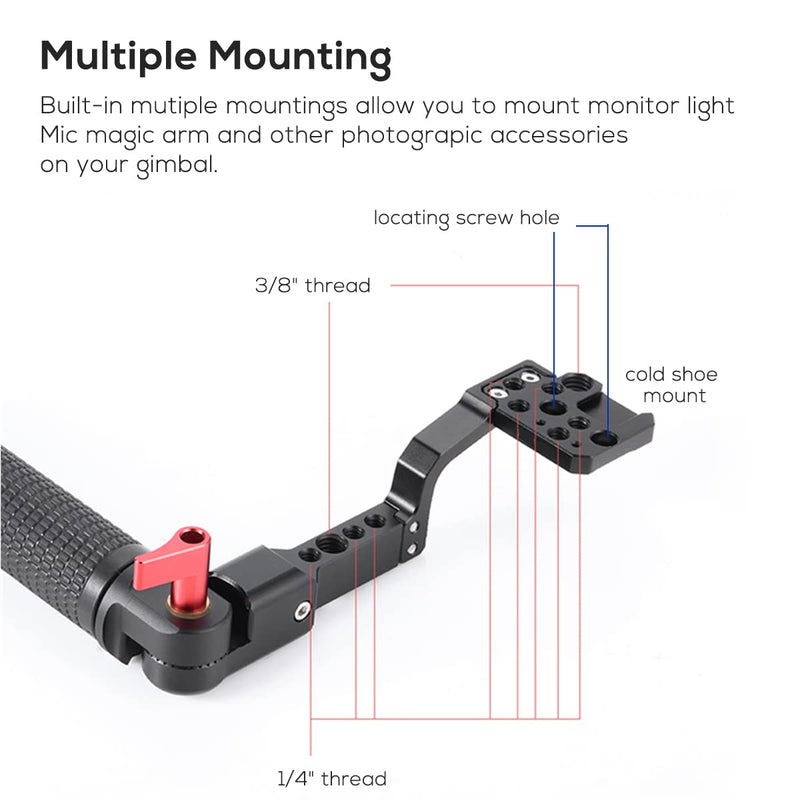 Gimbal Adjustable Handle Grip for DJI Ronin S/SC/RSC2, Stabilizer Handgrip Extension Bracket with Cold Shoe Mount 1/4 3/8 Threaded Holes for Video Light, Microphone, Monitor Handle Grip with Plate