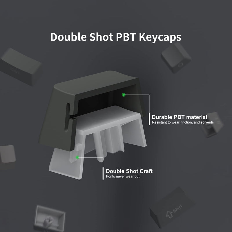 PBT Keycaps - Side Printed Keycap Set, Double Shot Shine Through Custom Keycaps, Gradient Gray Keycaps OEM Profile 136 Keys, Minimalist Style Phantom Keyboard Keycap for Mechanical Keyboards