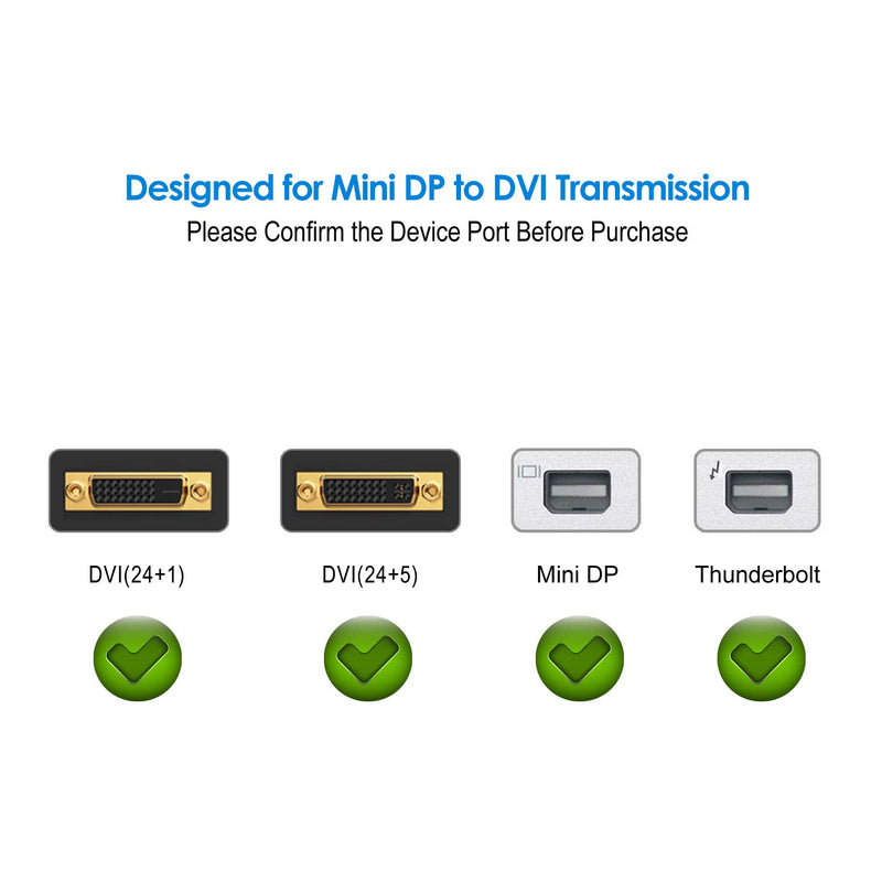 Rankie Mini DisplayPort (Mini DP) to DVI Cable, Thunderbolt Port Compatible, Gold Plated, 6 Feet Black