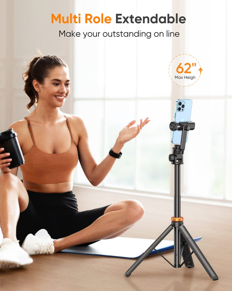 [AUSTRALIA] - Newest 62" EUCOS Selfie Stick Tripod with Remote, Upgraded Solidest Cell Phone Travel Tripod Stand Compatible with iPhone 14/13/12 Pro Max/Samsung/GoPro/DJI Inferno Mix Carbon Black 