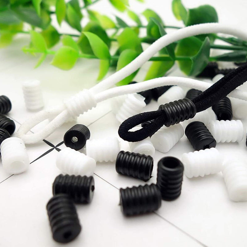 Cord Locks for Mask, OCEANTREE Elastic Adjuster Silicone Cord Stopper No Slip Earloop Toggles for Drawstring Buckle Clasp Spring (100PCS-Black) Black