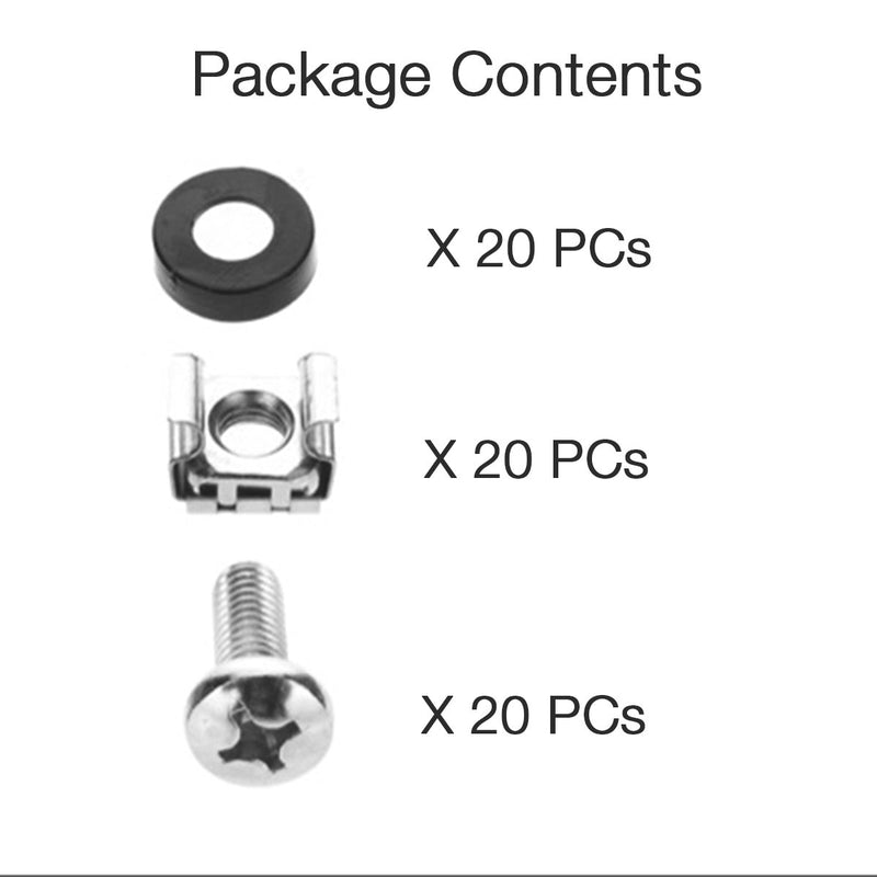 [AUSTRALIA] - Lancher 20-Pack M6 x 16mm Screws and Cage Nuts for Server Shelf Cabinets Rack Mount Screw cage nut 20-Pack M6 screw cage nut 