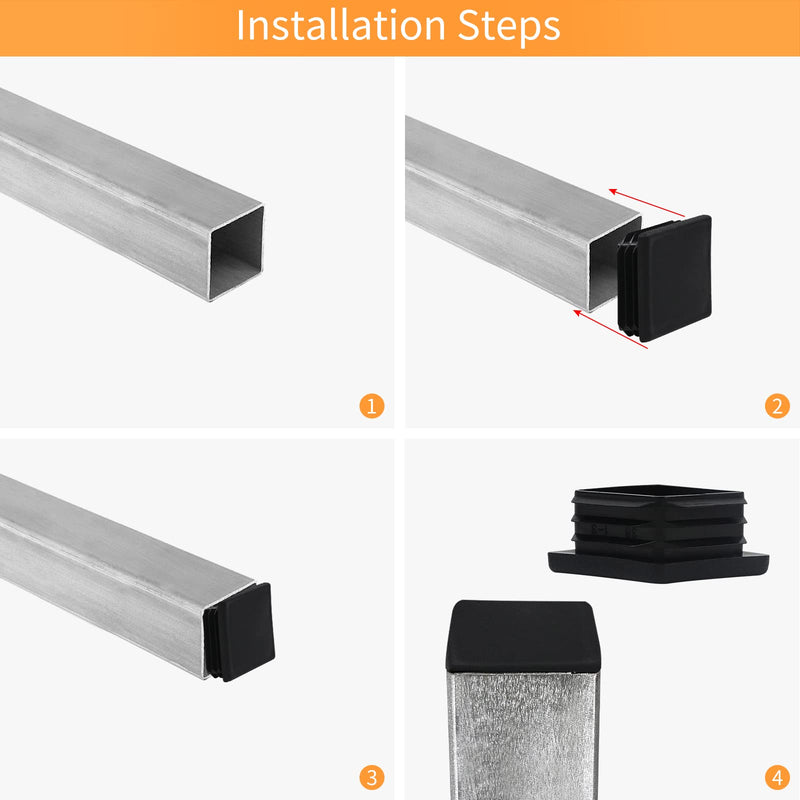 2" 2x2 Square Tube End Cap Plastic Plugs 12Pcs, 2"x2" 2 Inch Square Tubing Plug 2x2 Tube End Caps Black Fence Post Pipe Cap Cover 2x2 Inch Tubing Insert Chair Glide Finishing Plugs