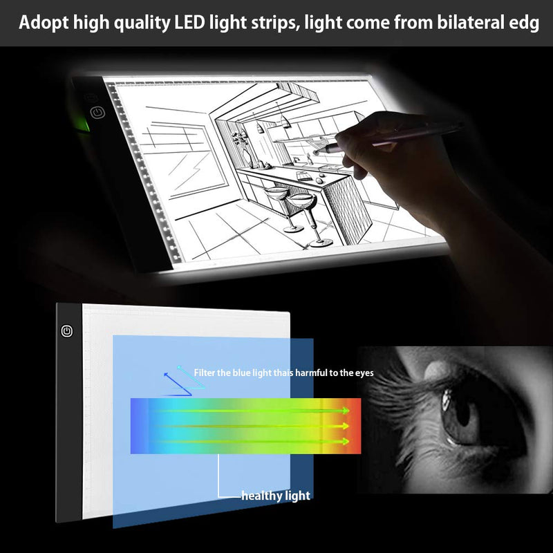 Benote A4 Light Box for Tracing LED Light Pad, 3 Level Adjustable Brightness Light Board for Diamond Painting, Streaming, Sketching, Animation, Stenciling, Weeding Vinyl