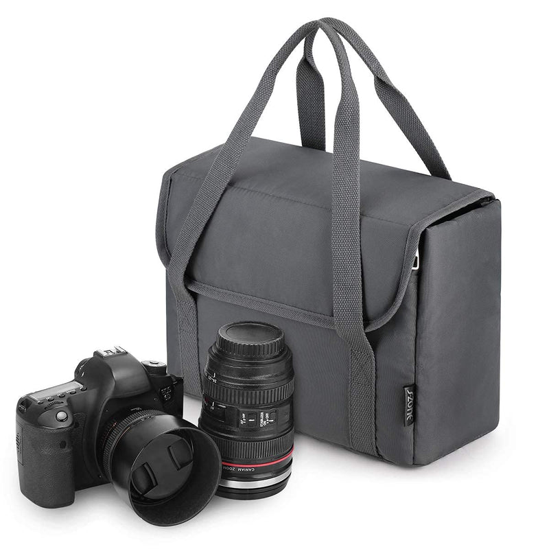 S-ZONE Water Resistant DSLR SLR Camera Insert Bag Camera Inner Case Bag with Handle for Sony, Canon, Nikon, Olympus Gray Upgraded 2.0 12'' x 9'' x 5'' with handle